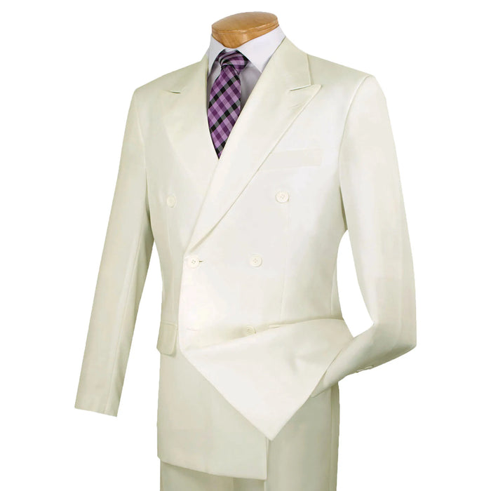 Double-Breasted Classic-Fit Poplin Polyester Suit in Ivory