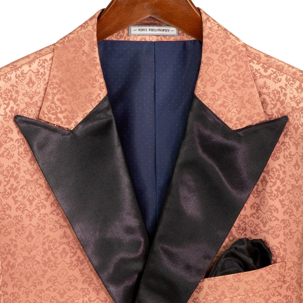 Floral Jacquard 2 Button Reg Fit Tuxedo Jacket in Clay