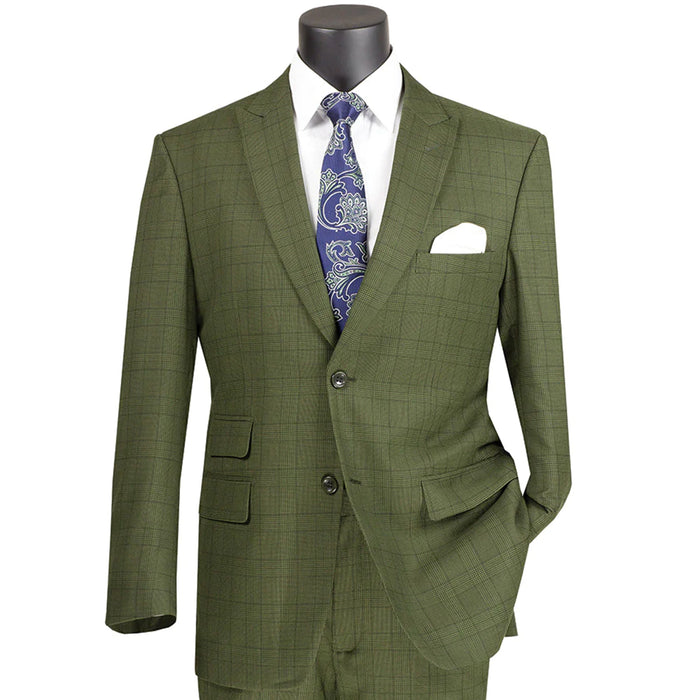 2-Button Glen Plaid Modern-Fit Suit in Olive Green