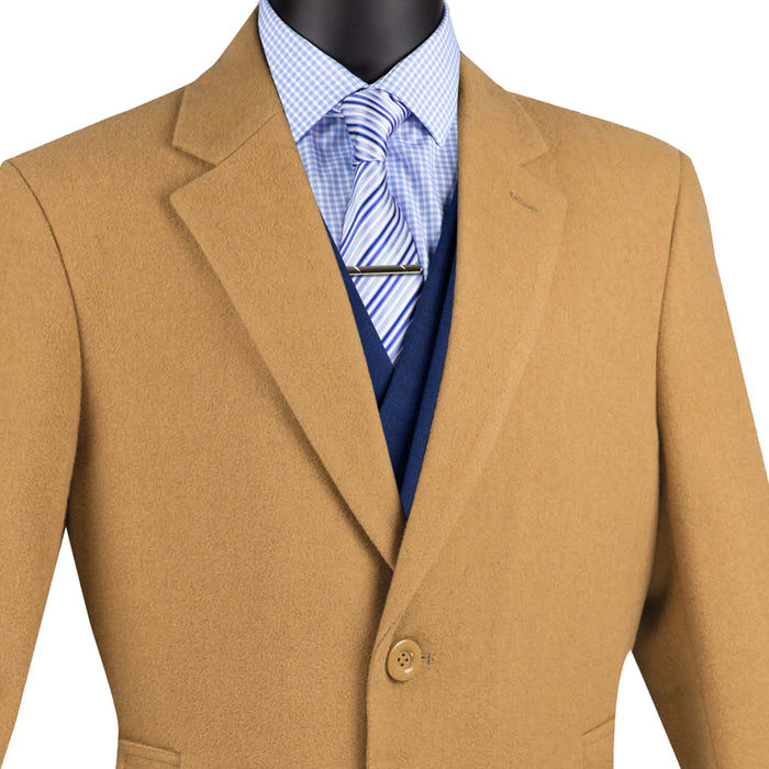 Wool & Cashmere Regular Fit Top Coat 38" Long in Camel Beige