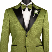 Floral Jacquard 2 Button Reg Fit Tuxedo Jacket in Pesto Green
