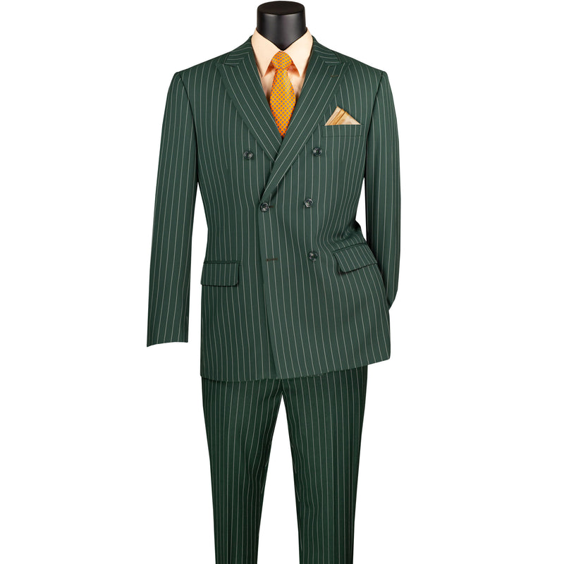 Gangster Pinstripe Double-Breasted Classic-Fit Suit in Hunter Green