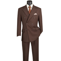 Double-Breasted Classic-Fit Poplin Polyester Suit in Brown