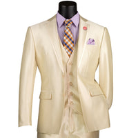 Satin 3-Piece 2-Button Slim-Fit Suit in Champagne Beige