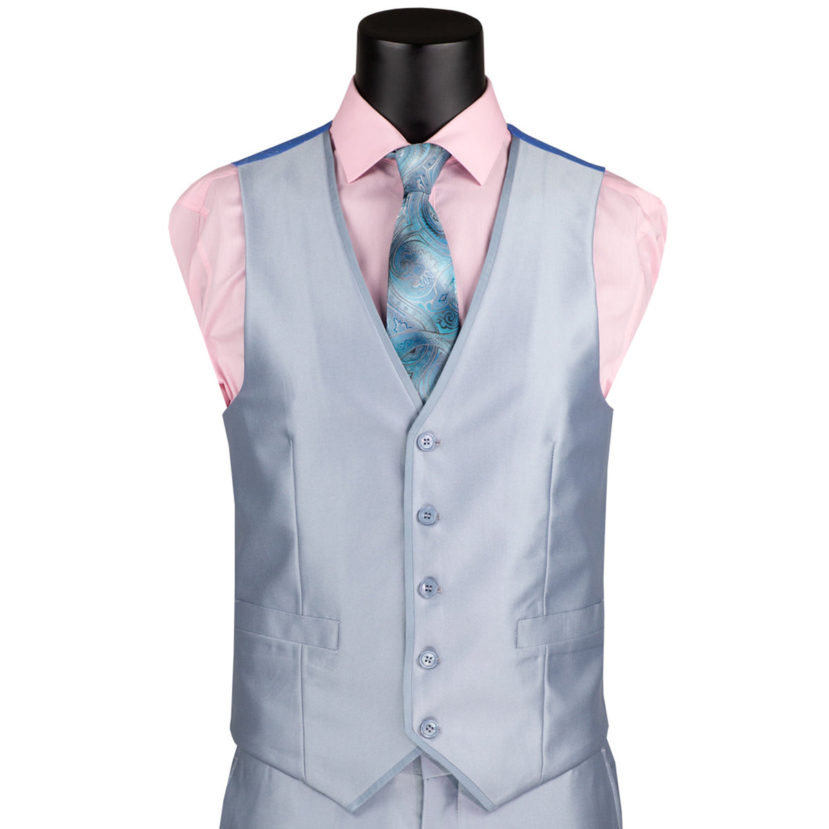 Satin 3-Piece 2-Button Slim-Fit Suit in Ice Blue