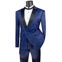 Paisley 2-Button Reg-Fit Tuxedo Jacket in Blue