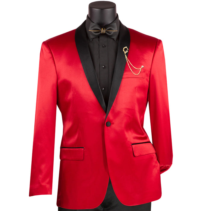 Sateen Slim-Fit Stretch Tuxedo Jacket in Red