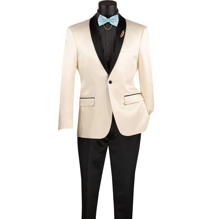 Sateen Slim-Fit Stretch Tuxedo Jacket in Champagne Beige