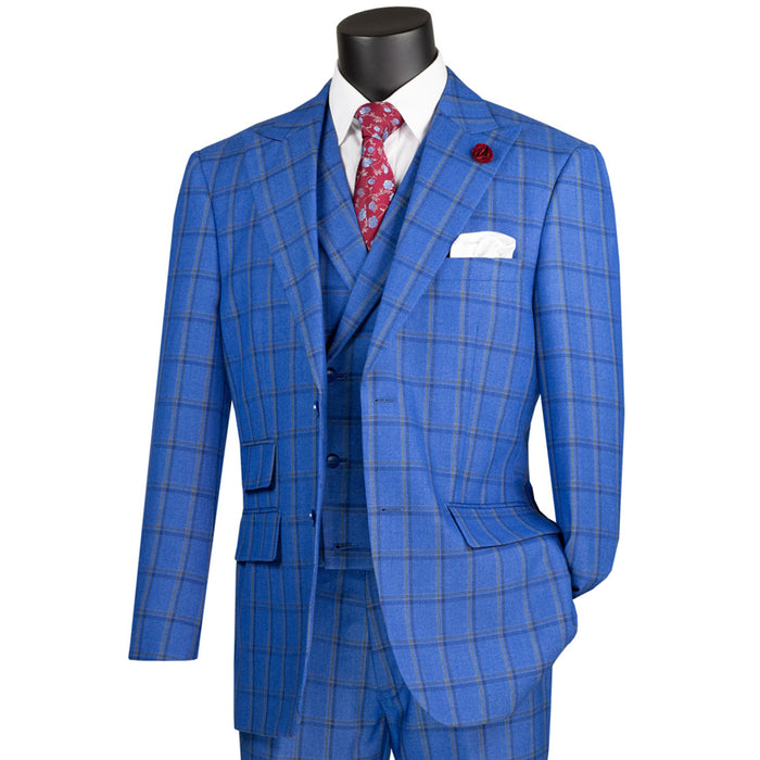 Windowpane 3-Piece Modern-Fit Suit in Royal Blue
