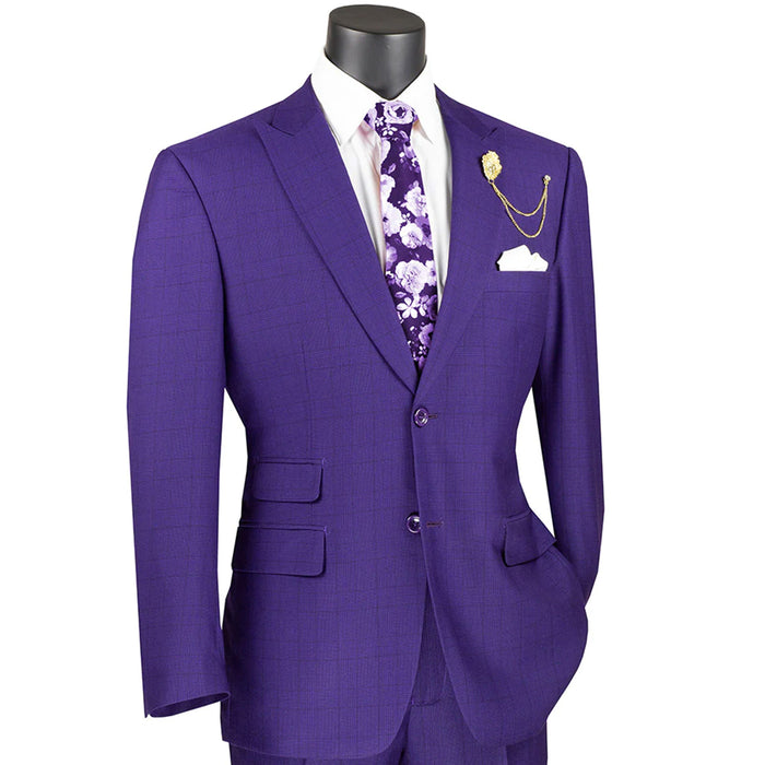 2-Button Glen Plaid Modern-Fit Suit in Purple