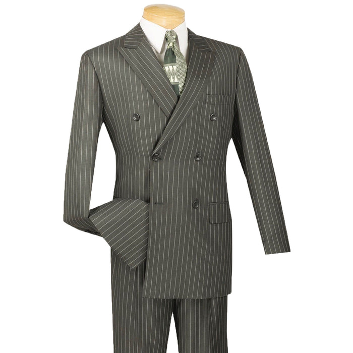 Gangster Pinstripe Double-Breasted Classic-Fit Suit in Charcoal Gray