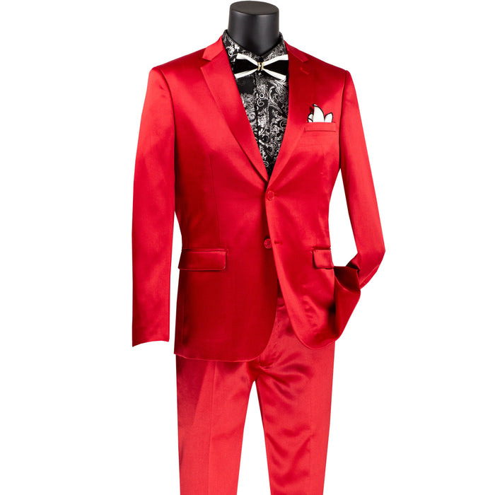 Sateen 2-Button Skinny-Fit Stretch Suit in Red