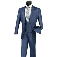 Sharkskin Glen Plaid 3-Piece Classic-Fit Suit in Oxford Blue