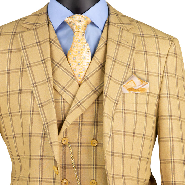 Windowpane 3-Piece Modern Fit Suit in Tan