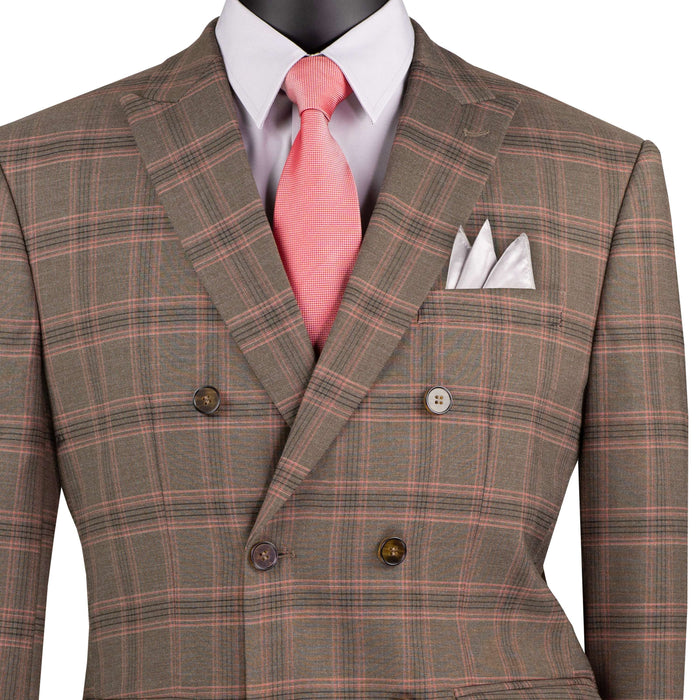 Plaid Stretch Double Breasted Modern-Fit Suit in Brown