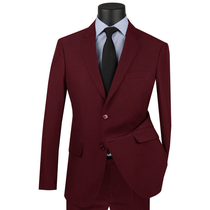 2-Button Skinny-Fit Poplin Polyester Suit in Burgundy