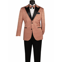Floral Jacquard 2 Button Reg Fit Tuxedo Jacket in Clay