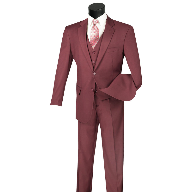 3-Piece 2-Button Classic-Fit Suit in Burgundy