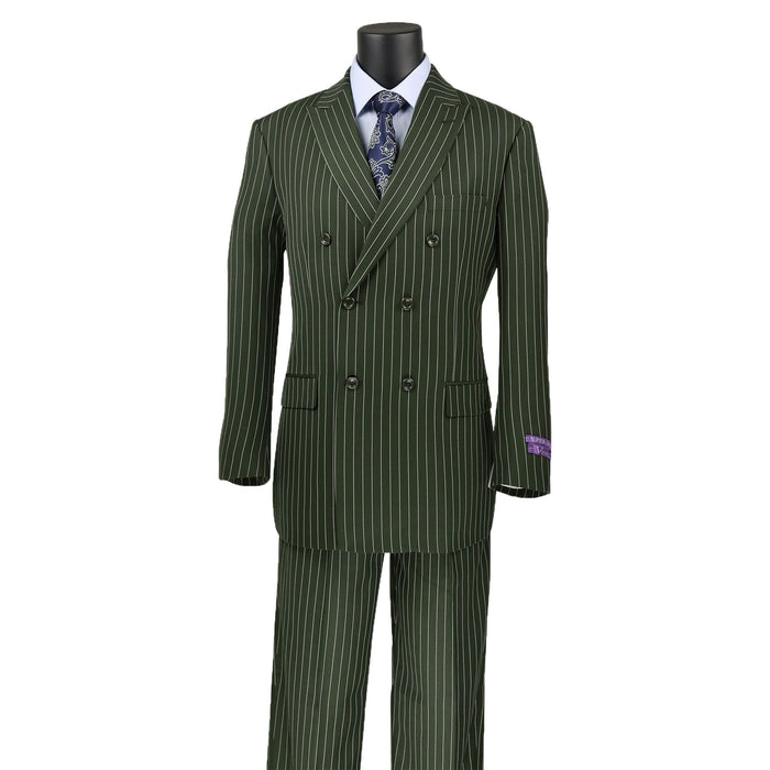 Gangster Pinstripe Double-Breasted Classic-Fit Suit in Olive Green