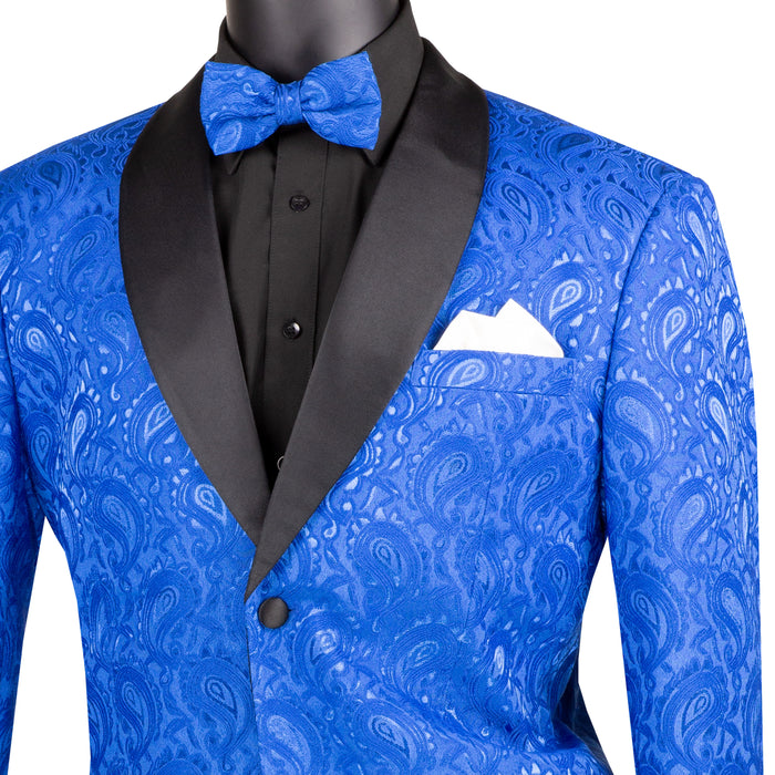 Jacquard Modern-Fit Shawl-Collar Tuxedo Jacket in Royal Blue