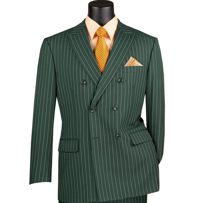 Gangster Pinstripe Double-Breasted Classic-Fit Suit in Hunter Green