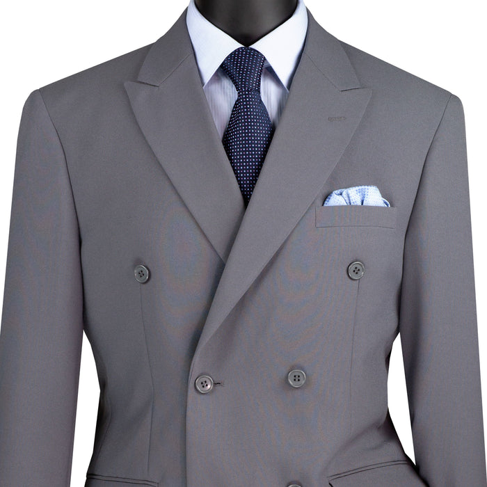 Double-Breasted Classic-Fit Poplin Polyester Suit in Gray