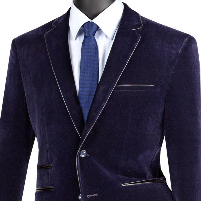 Velvet 2-Button Slim-Fit Blazer in Navy Blue