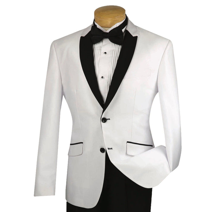 Sharkskin Shawl-Lapel Slim-Fit Tuxedo in White