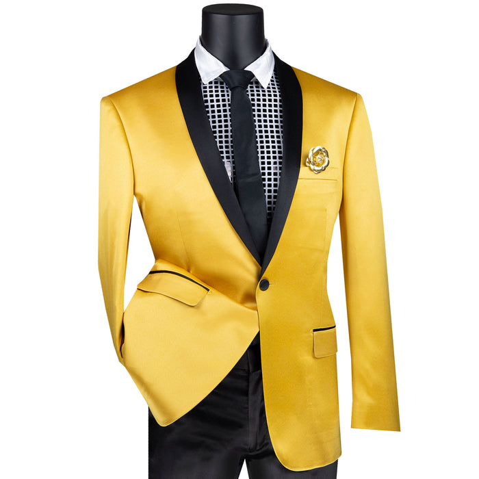 Sateen Slim-Fit Stretch Tuxedo Jacket in Gold