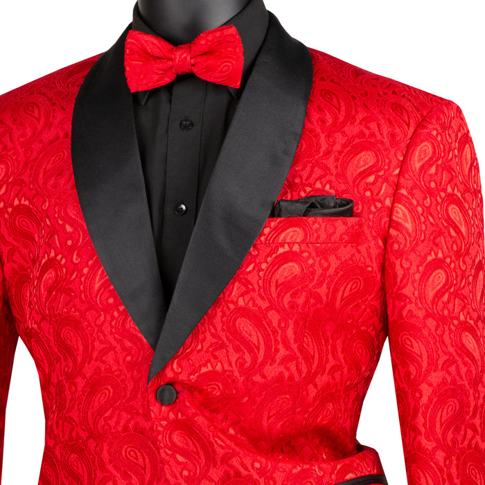 Jacquard Modern-Fit Shawl-Collar Tuxedo Jacket in Red