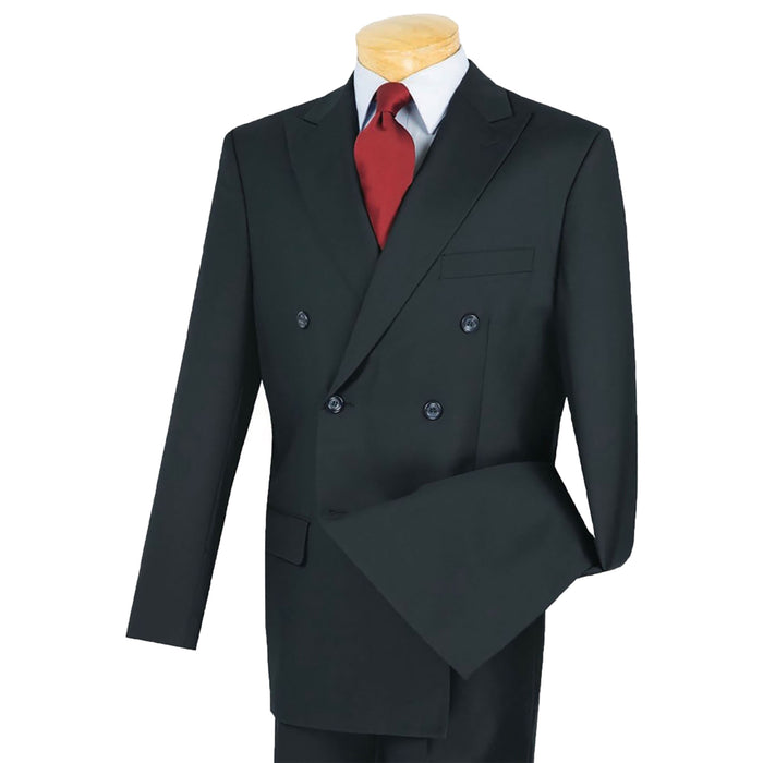 Double-Breasted Classic-Fit Suit w/ Adjustable Waistband in Navy Blue
