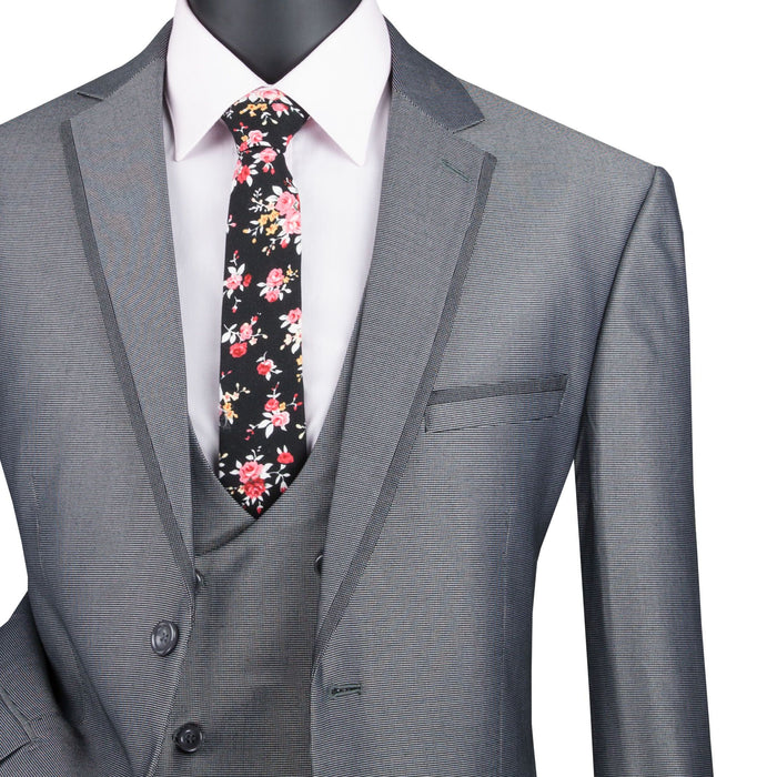 Birdseye 3-Piece Modern-Fit Suit w/ Contrast Trim in Charcoal Gray