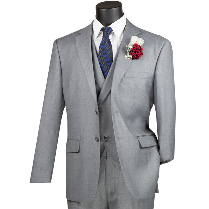 3-Piece Modern-Fit Suit w/ Adjustable Waistband in Light Gray