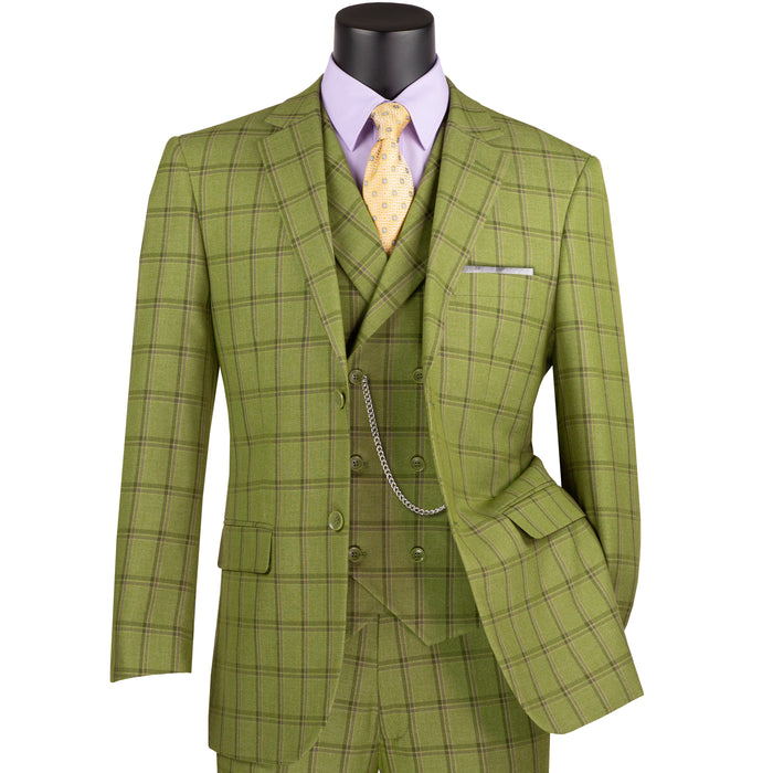 Windowpane 3-Piece Modern Fit Suit in Moss Green