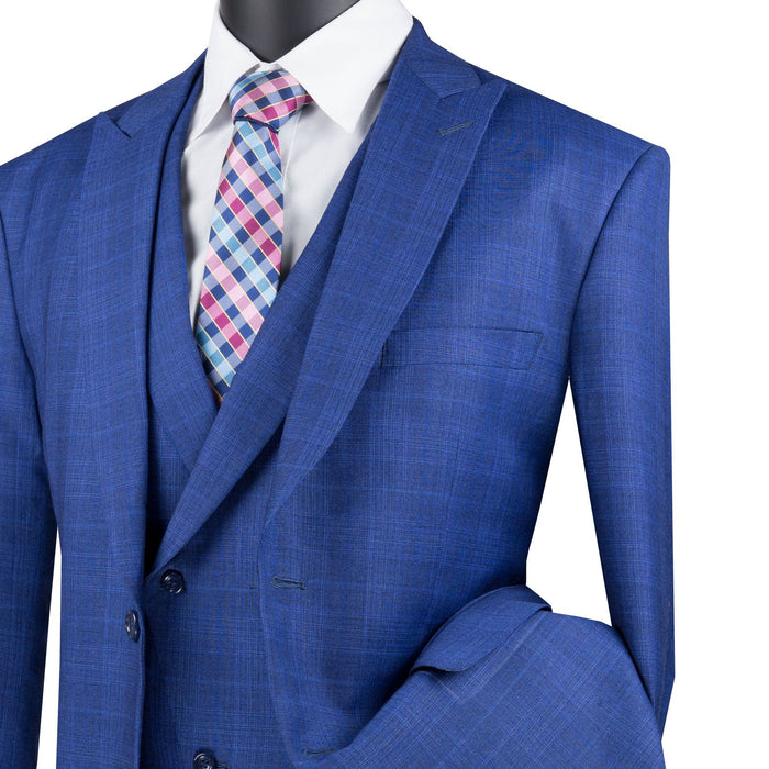 Glen Plaid 3-Piece Modern-Fit Suit in Blue