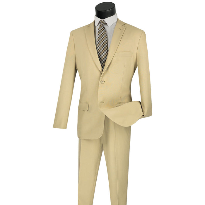 2-Button Skinny-Fit Poplin Polyester Suit in Beige