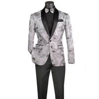 Paisley Embroidered Slim-Fit Blazer w/ Bow Tie in Silver