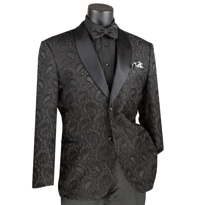 Jacquard Modern-Fit Shawl-Collar Tuxedo Jacket in Black