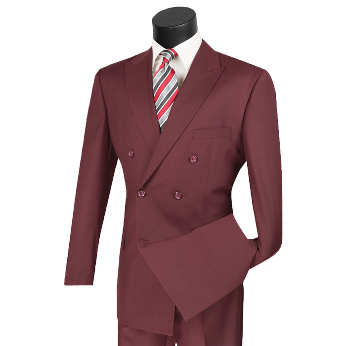 Double-Breasted Classic-Fit Suit w/ Adjustable Waistband in Burgundy