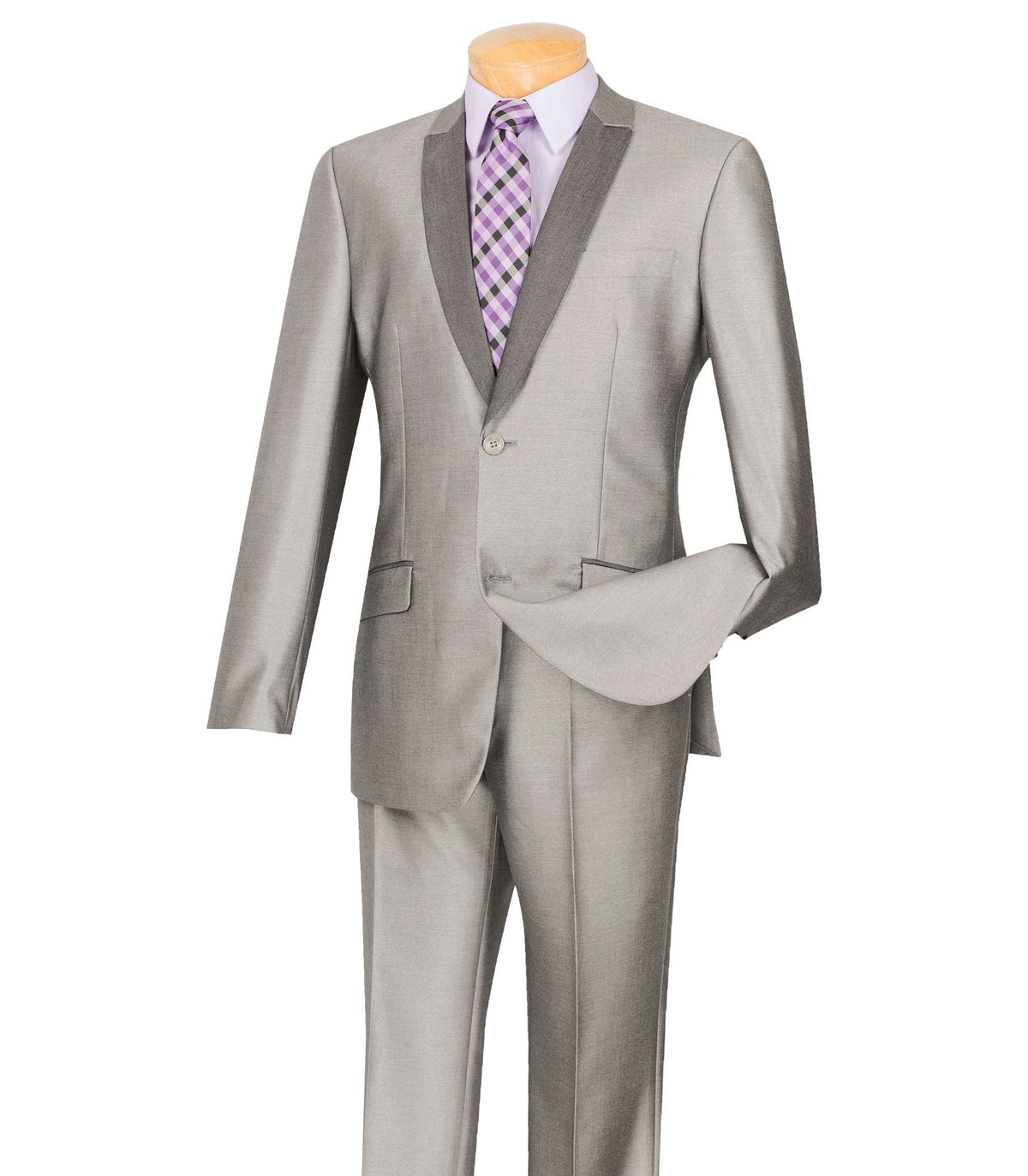 Sharkskin Shawl-Lapel Slim-Fit Tuxedo in Gray