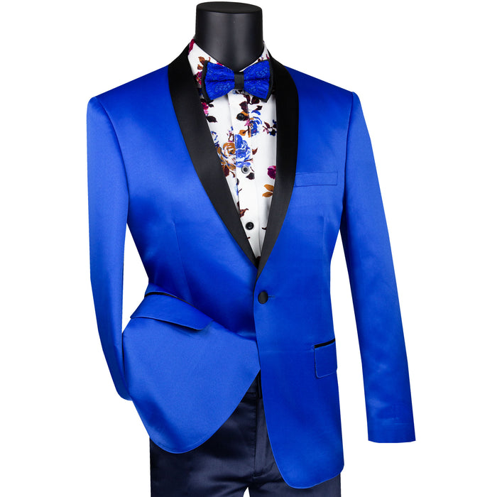 Sateen Slim-Fit Stretch Tuxedo Jacket in Royal Blue