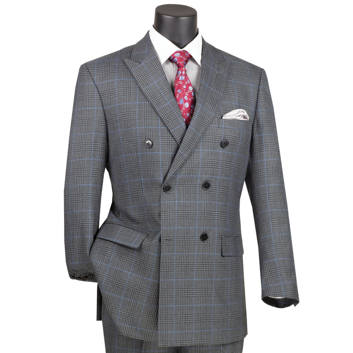 Plaid Double-Breasted Classic-Fit Suit in Charcoal Gray