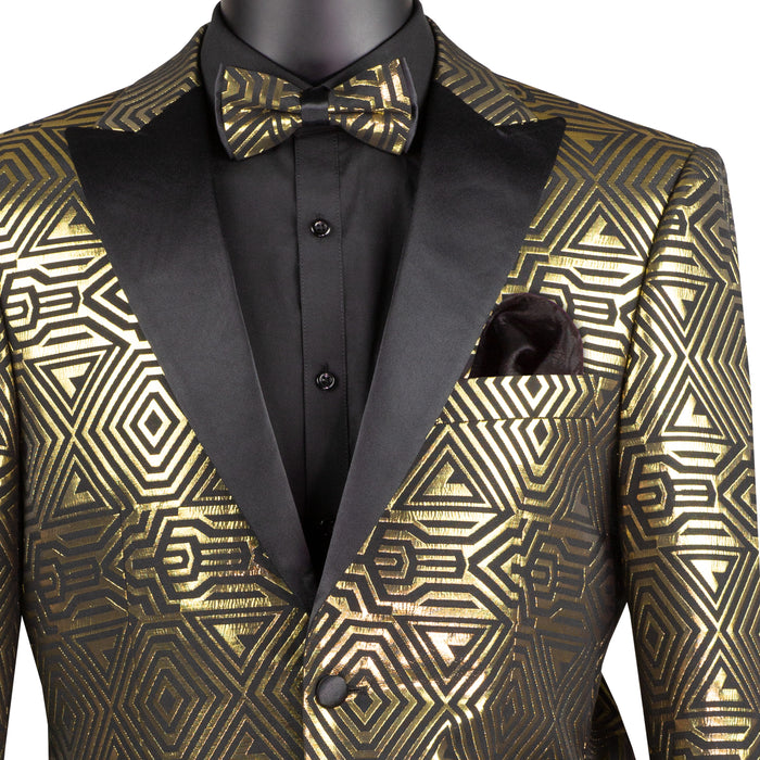 Geometric Jacquard Modern-Fit Metallic Tuxedo Jacket in Gold