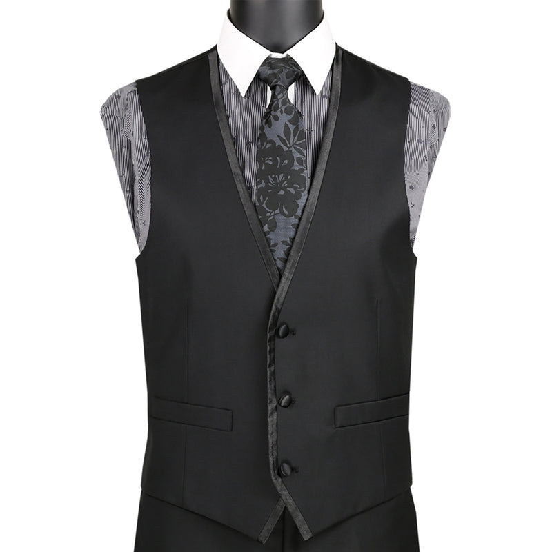 Trimmed 3-Piece Slim-Fit Tuxedo in Black