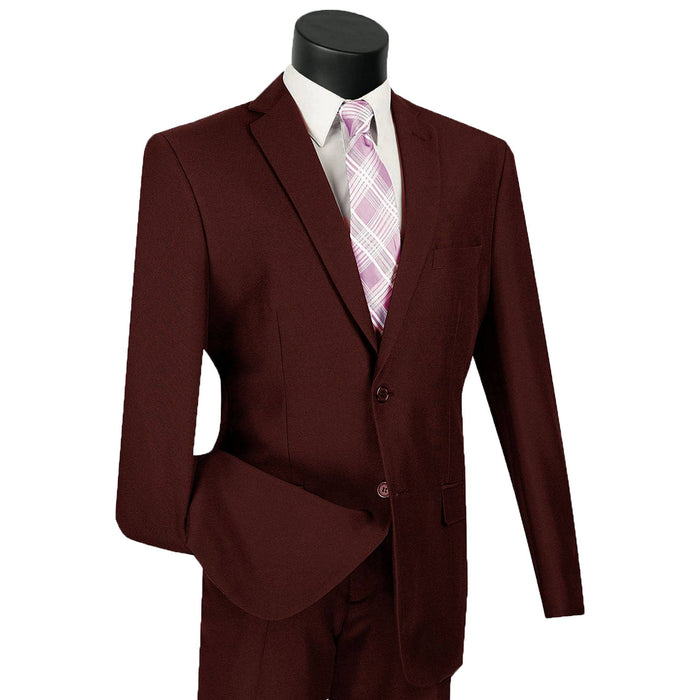 2-Button Slim-Fit Poplin Polyester Suit in Burgundy