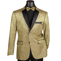 Metallic Sequins Slim-Fit Tuxedo Jacket with Bow-Tie in Gold