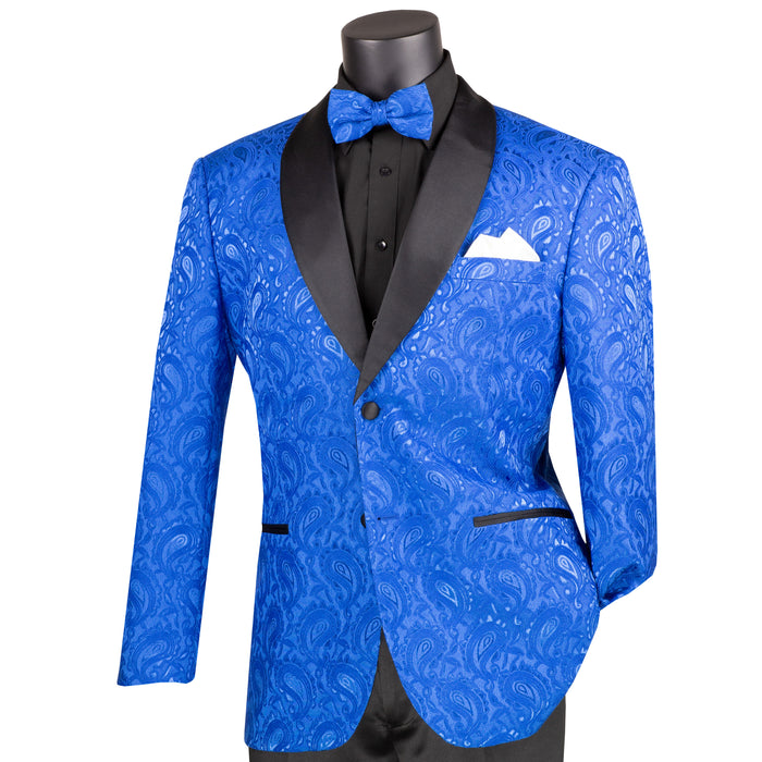 Jacquard Modern-Fit Shawl-Collar Tuxedo Jacket in Royal Blue