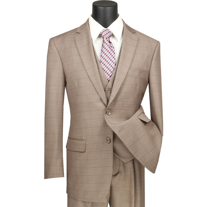 Windowpane Plaid 3-Piece Classic-Fit Suit in Tan