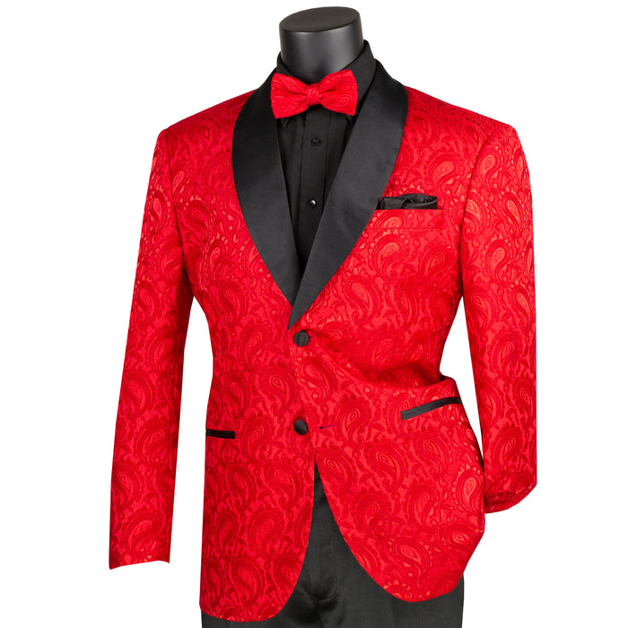 Jacquard Modern-Fit Shawl-Collar Tuxedo Jacket in Red