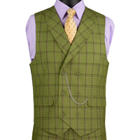 Windowpane 3-Piece Modern Fit Suit in Moss Green